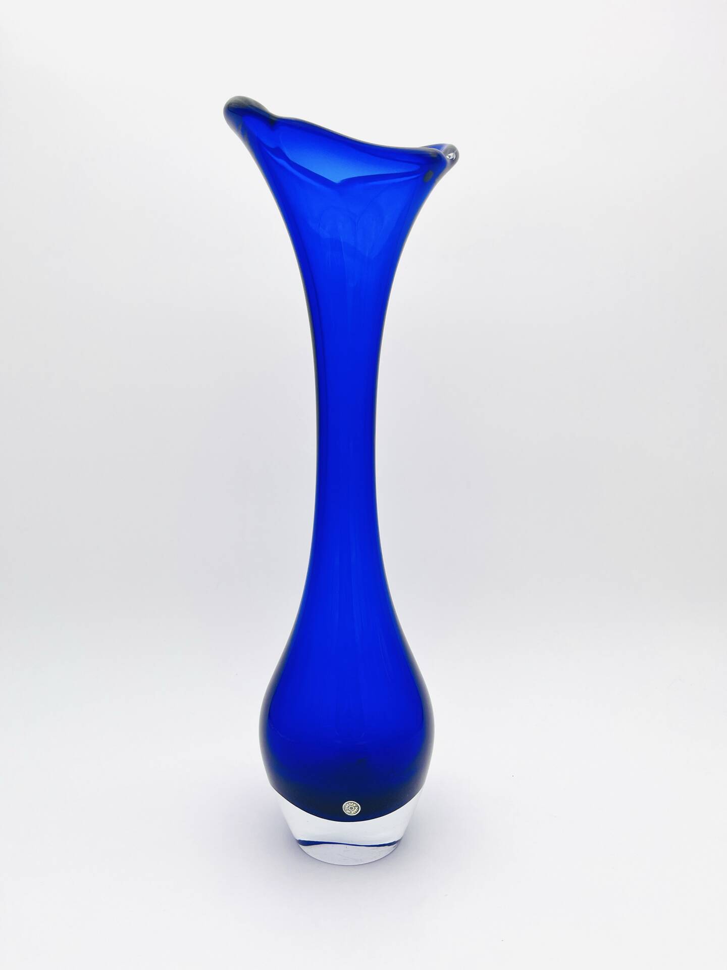 Giant Vase 44cm Bo Borgström Åseda Blue Glass Sweden Label