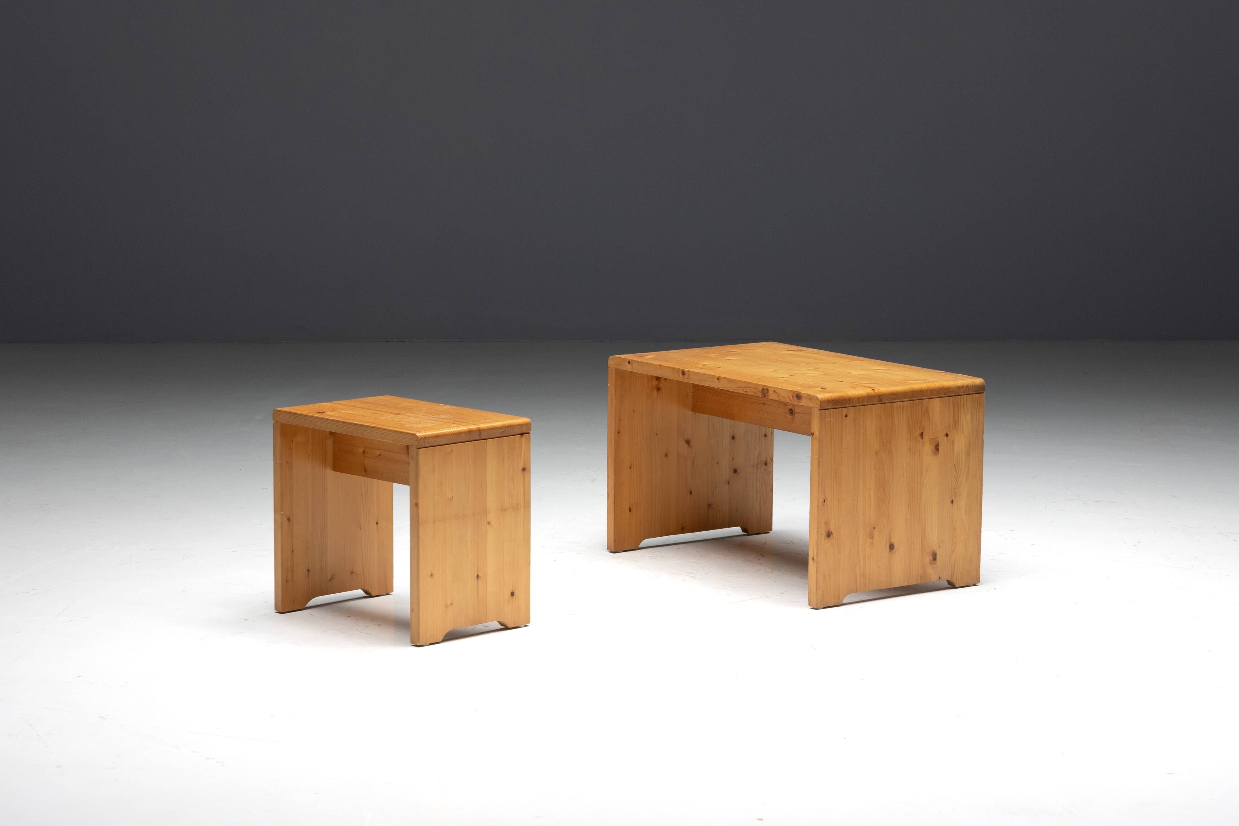 Pine Stool selected by Charlotte Perriand for Méribel, France, 1960s