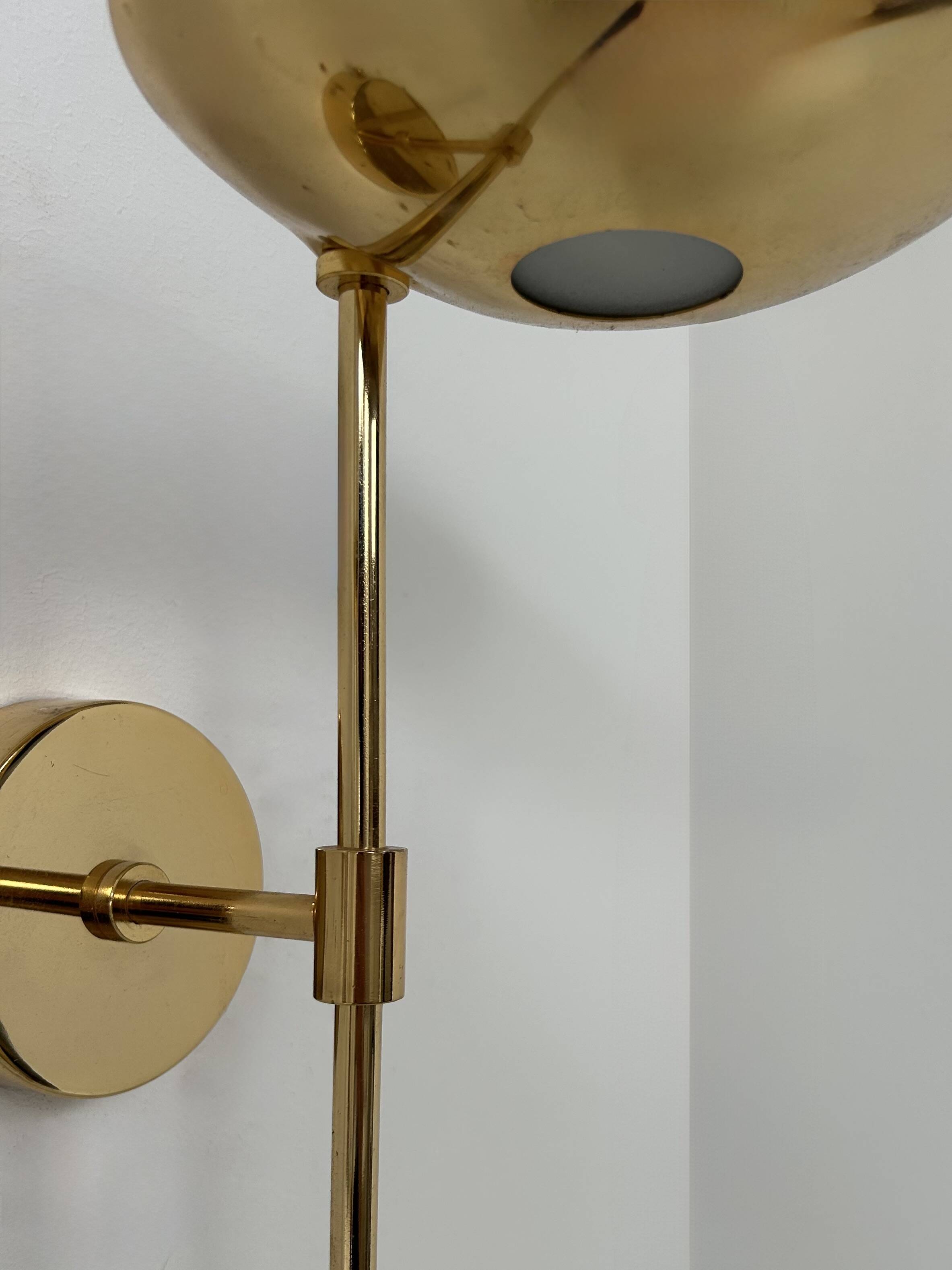 Pair of vintage XL wall sconces, brass and glass, France, 1980.