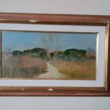 Peinture à l'huile paysage en carton maremme Bruno Loretti (Livourne 1940)