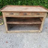 Old oak trade counter, weathered raw wood