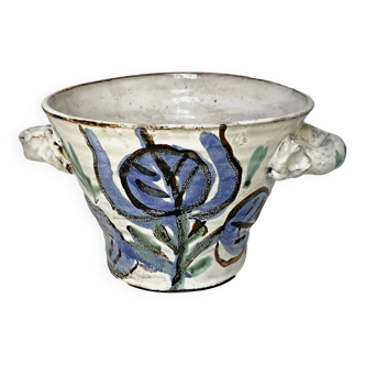 Boris Kassianoff Vallauris Grand plat creux à décor floral 1950 XXe siècle d : 21,5 cm