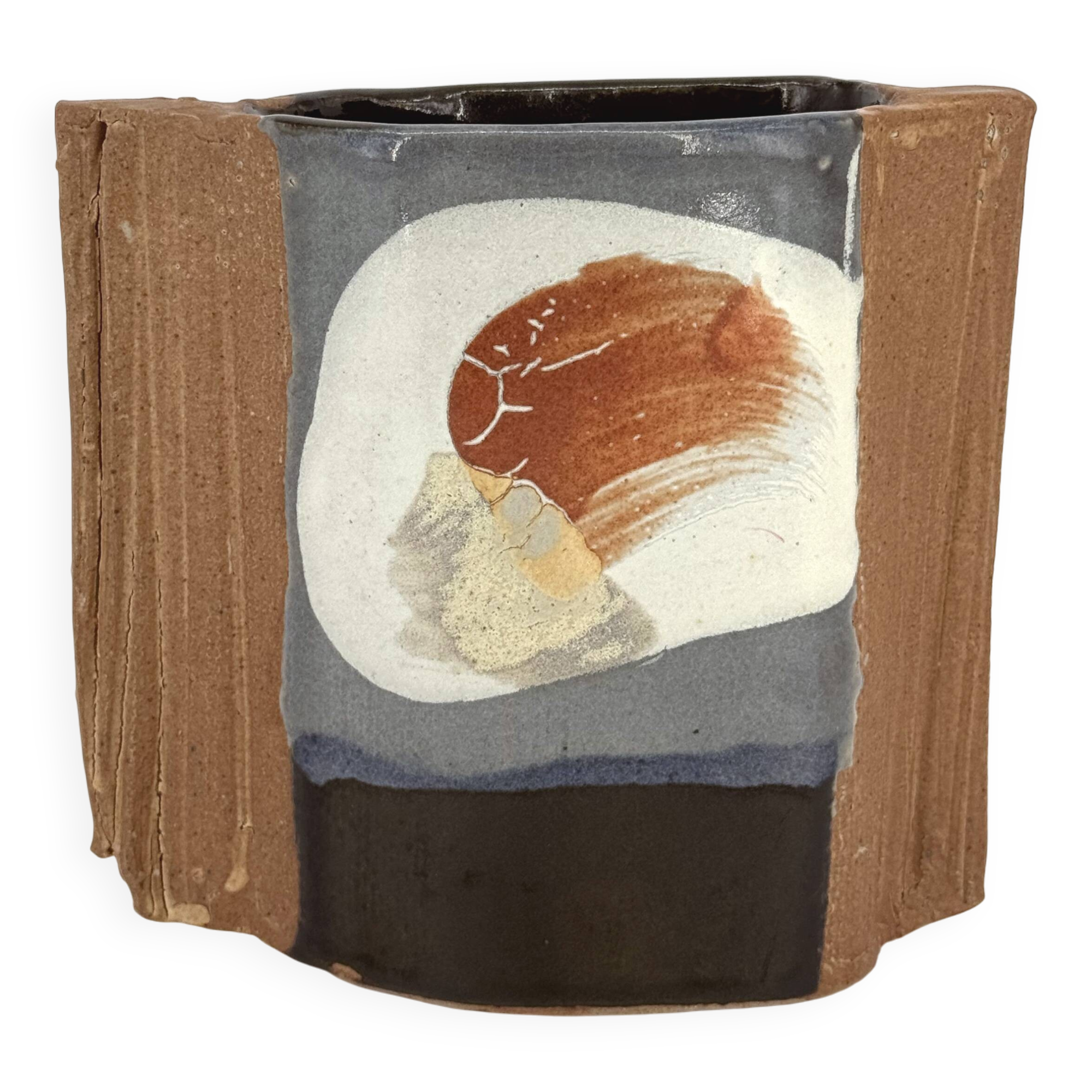 Japanese glazed stoneware vase signed