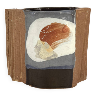 Japanese glazed stoneware vase signed