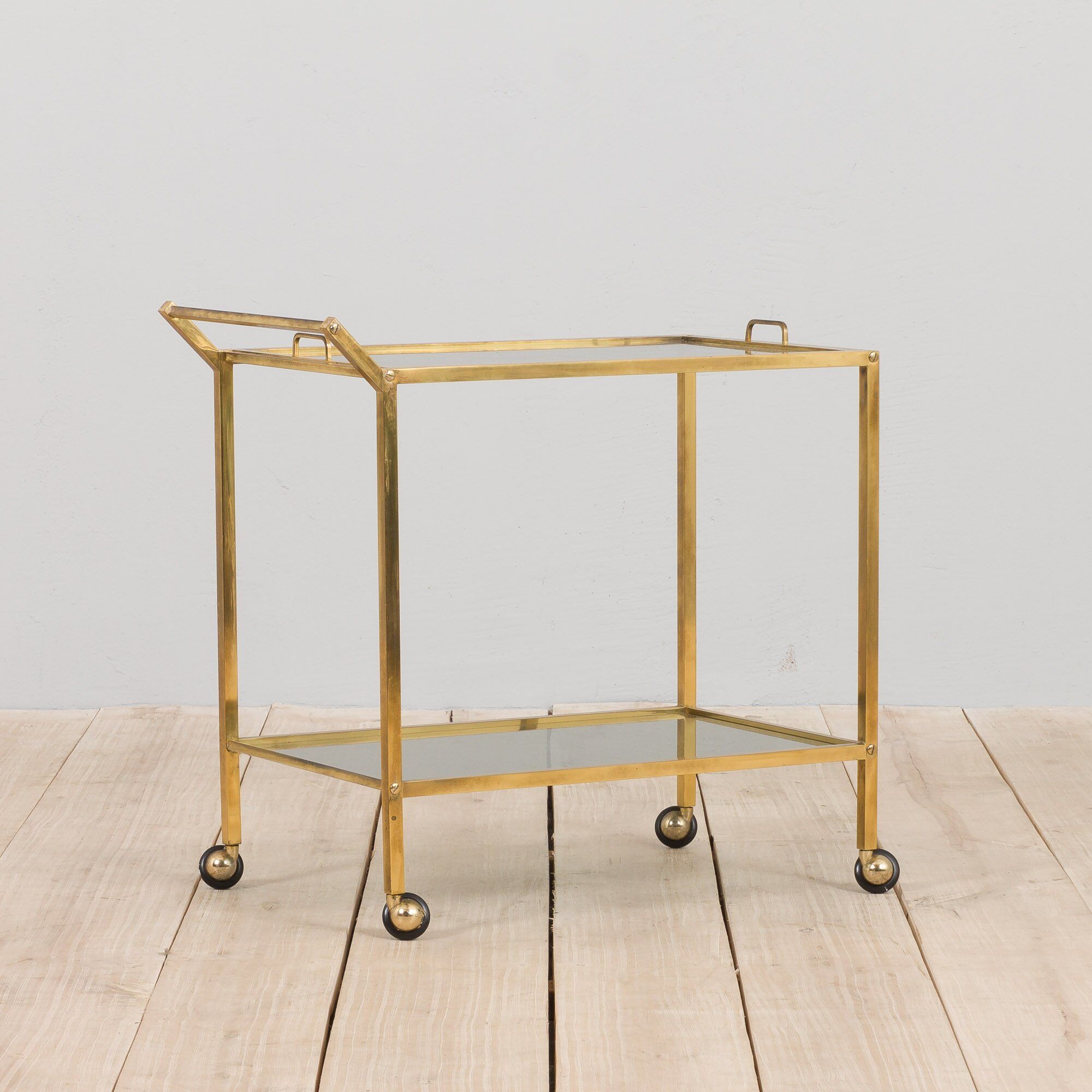 Mid-century italian brass bar cart with portable tray, 1960s