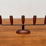 Teak candlestick in mid-century Danish string style, 1960s.