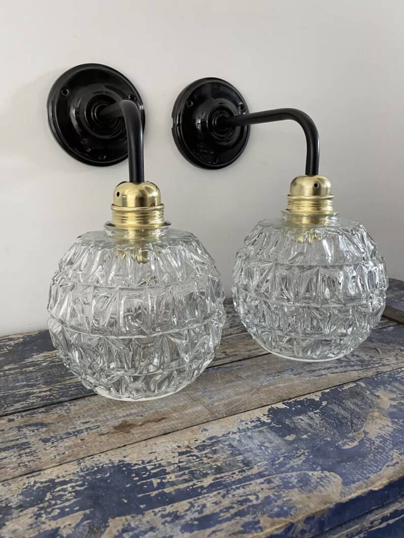 Pair of vintage glass globe wall lights