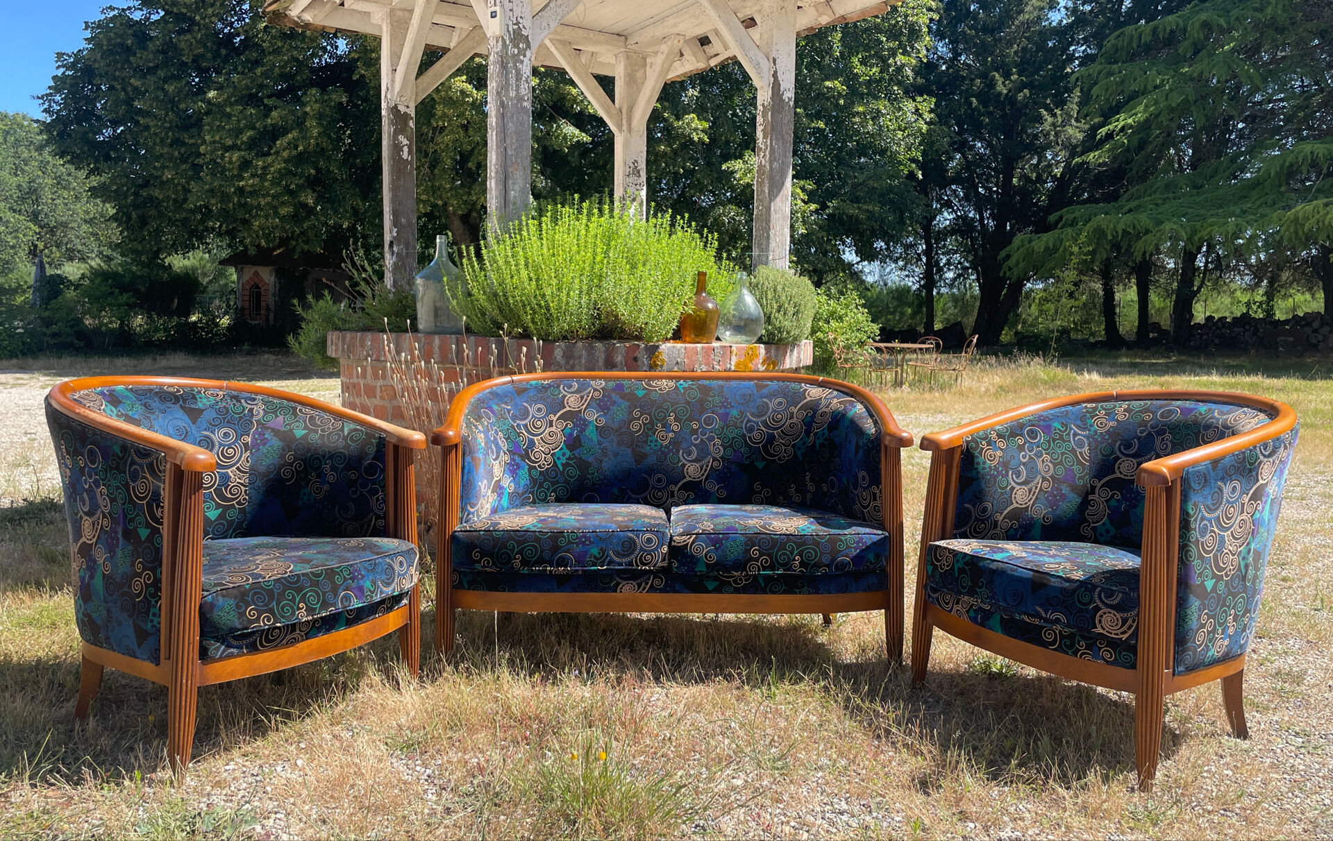 Banquette et fauteuils cabriolets style Art déco