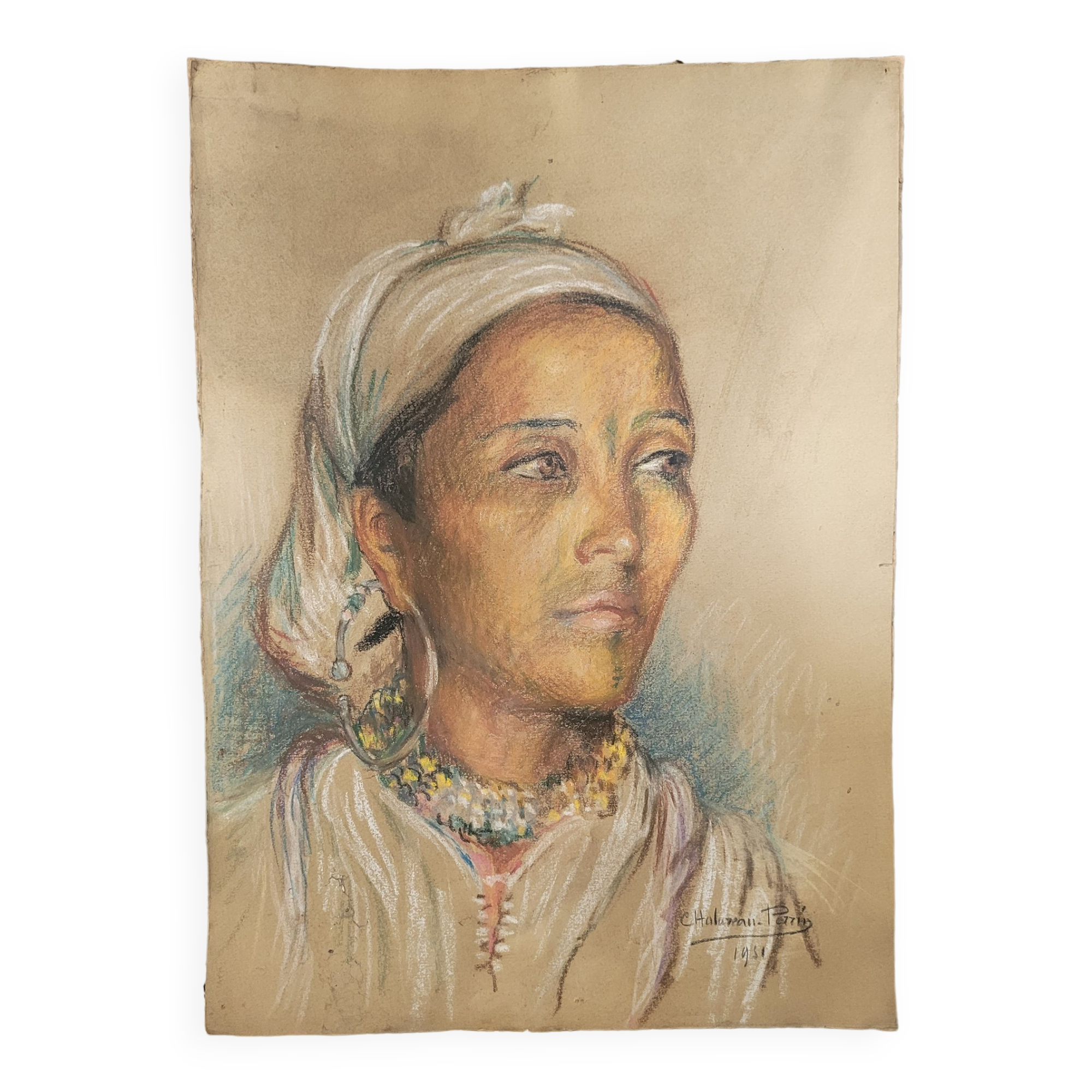 Painting on pencil paper signed Madeleine Chalureau Perrin 1951