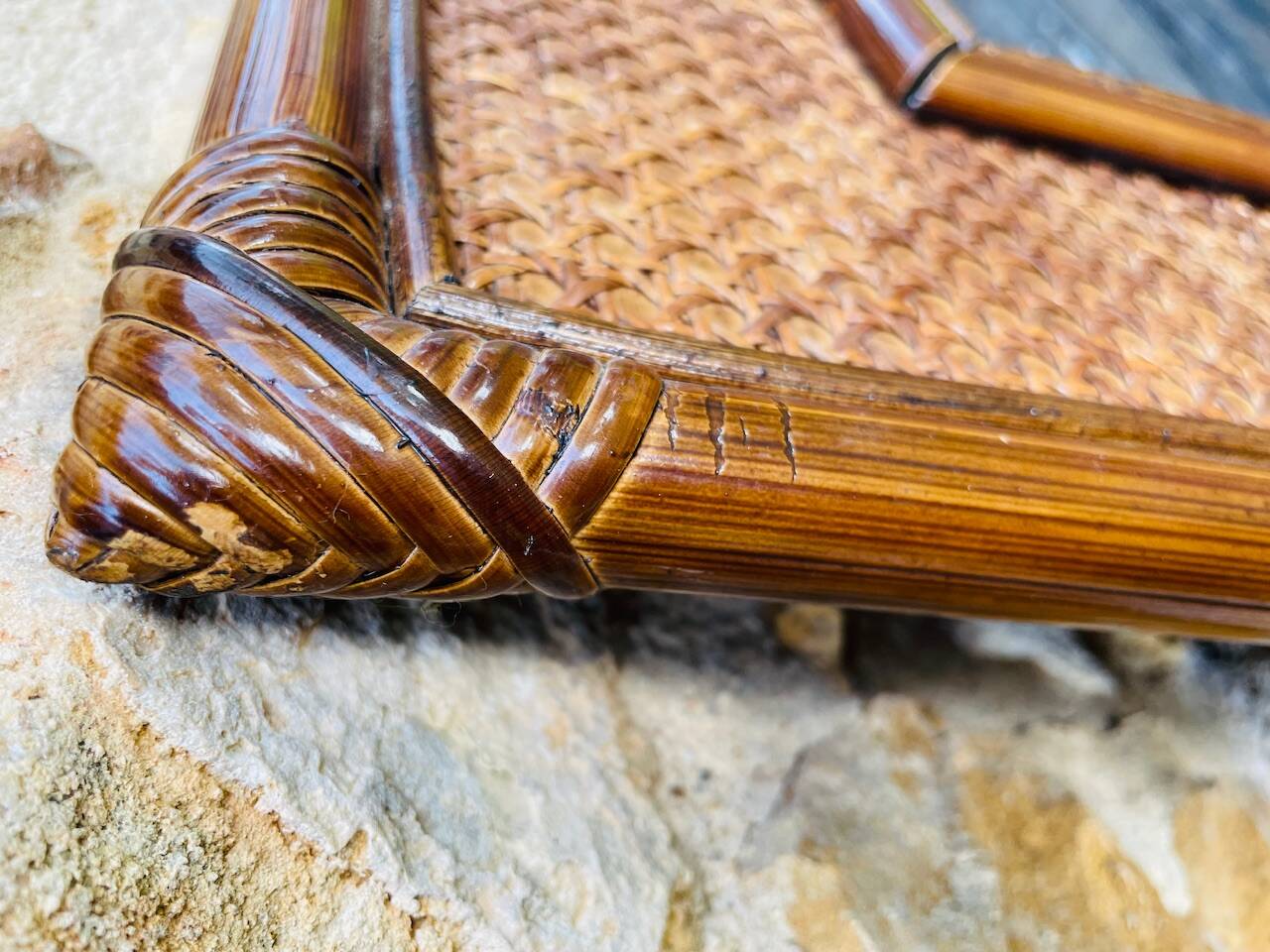 Vintage mirror, bamboo, caning and rattan, circa 1960s