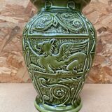 Antique ironstone vase green ceramic relief decor made in england vintage
