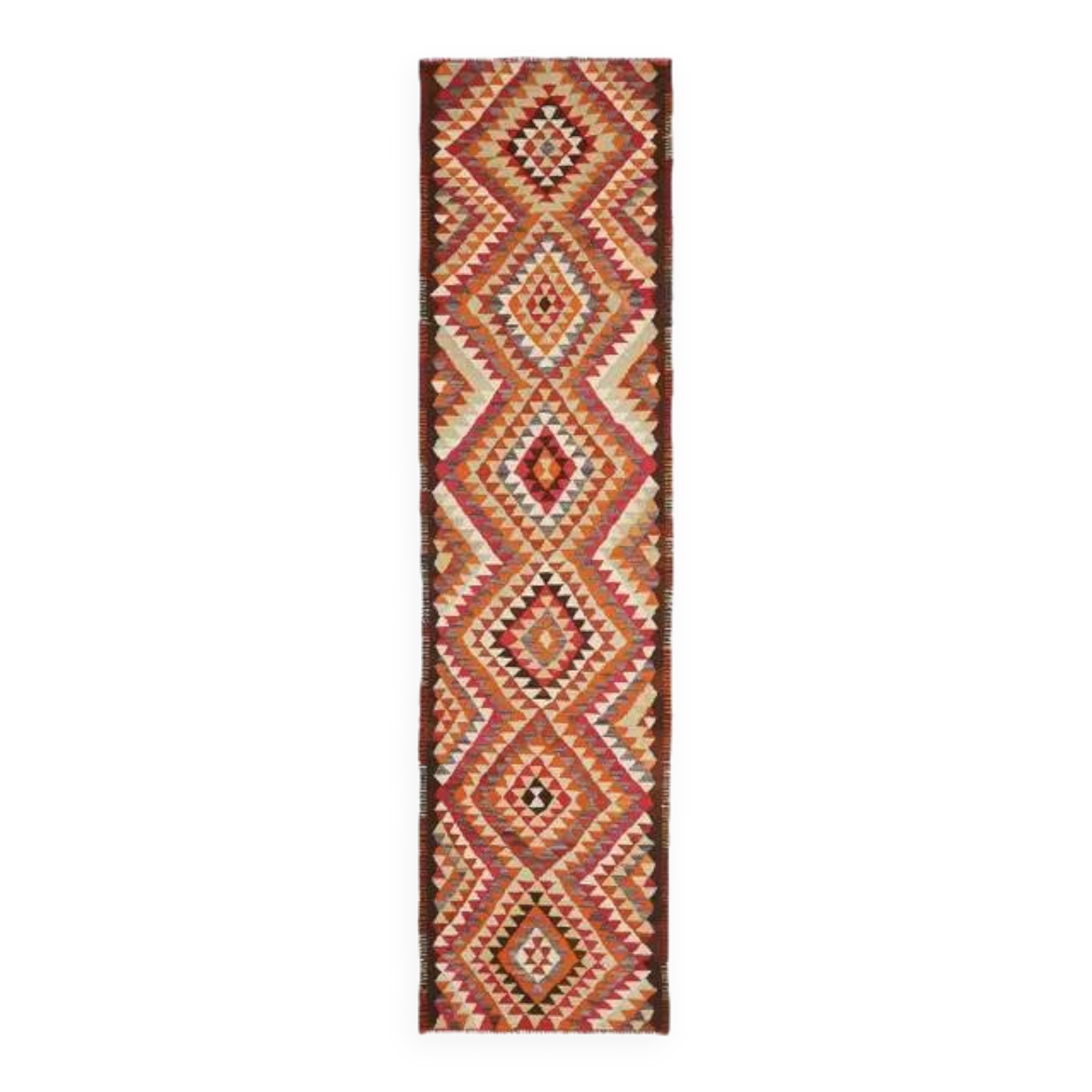 1970s Vintage Turkish Hand-Knotted Wool Cotton Orange Runner Rug 85x330