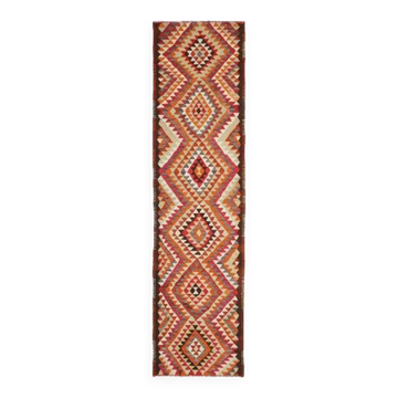 1970s Vintage Turkish Hand-Knotted Wool Cotton Orange Runner Rug 85x330