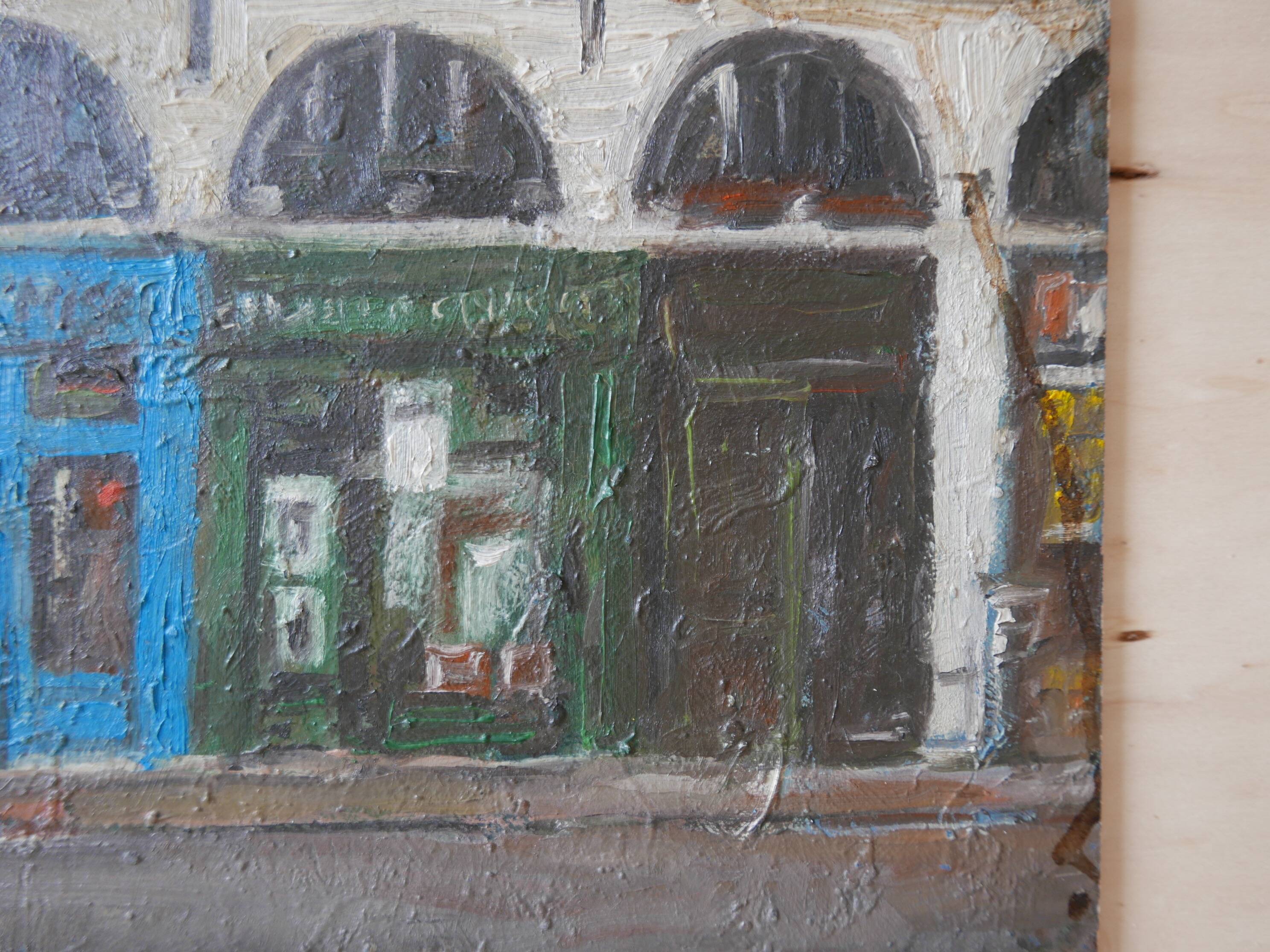 Old oil painting on wood, rue Parisienne
