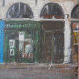 Tableau ancien huile sur bois, rue Parisienne