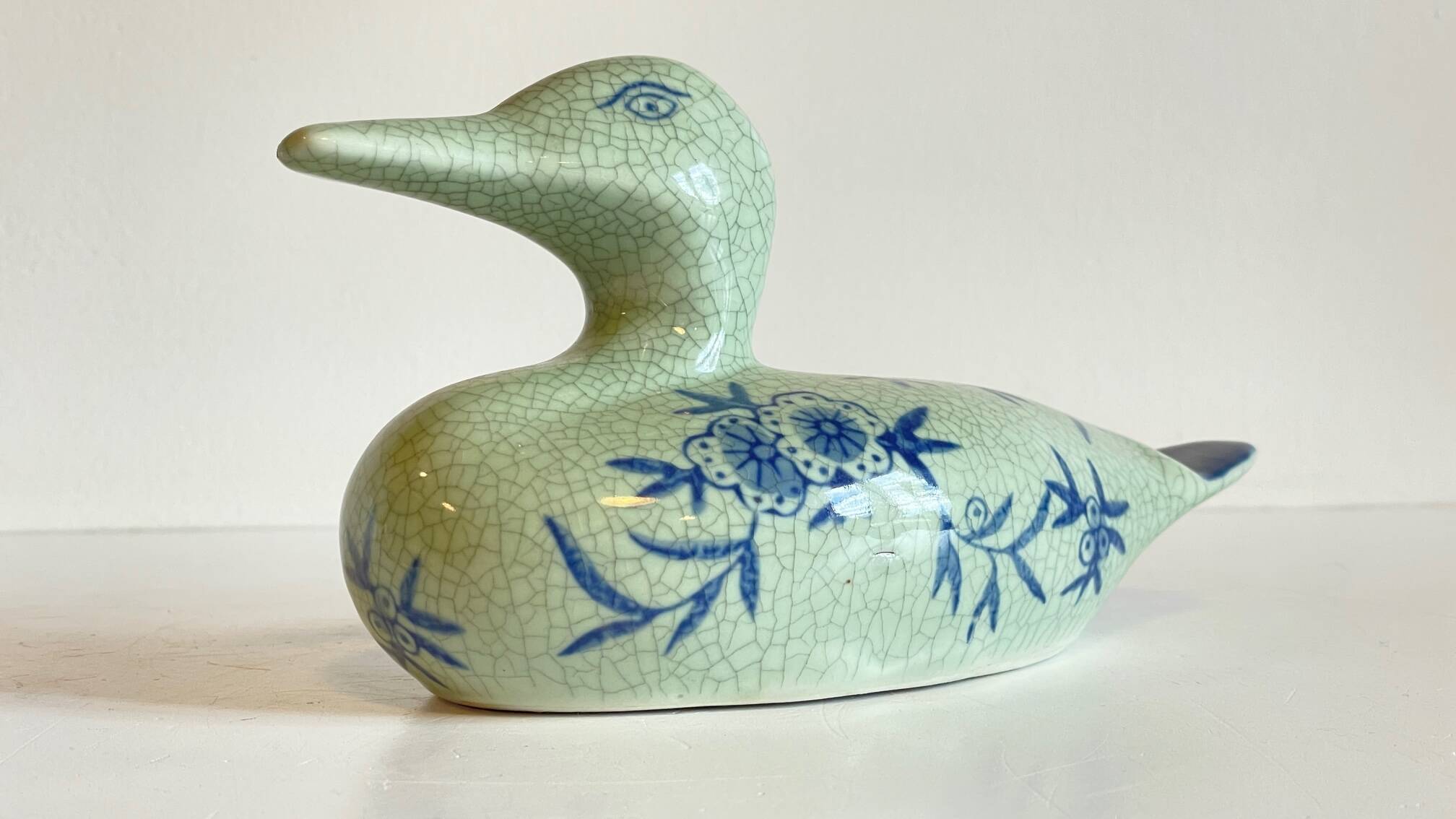 Vintage Blue Ceramic Duck