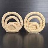 VINTAGE 1960 BOOKENDS WOVEN BASKETS IN 60S RETRO CERAMIC