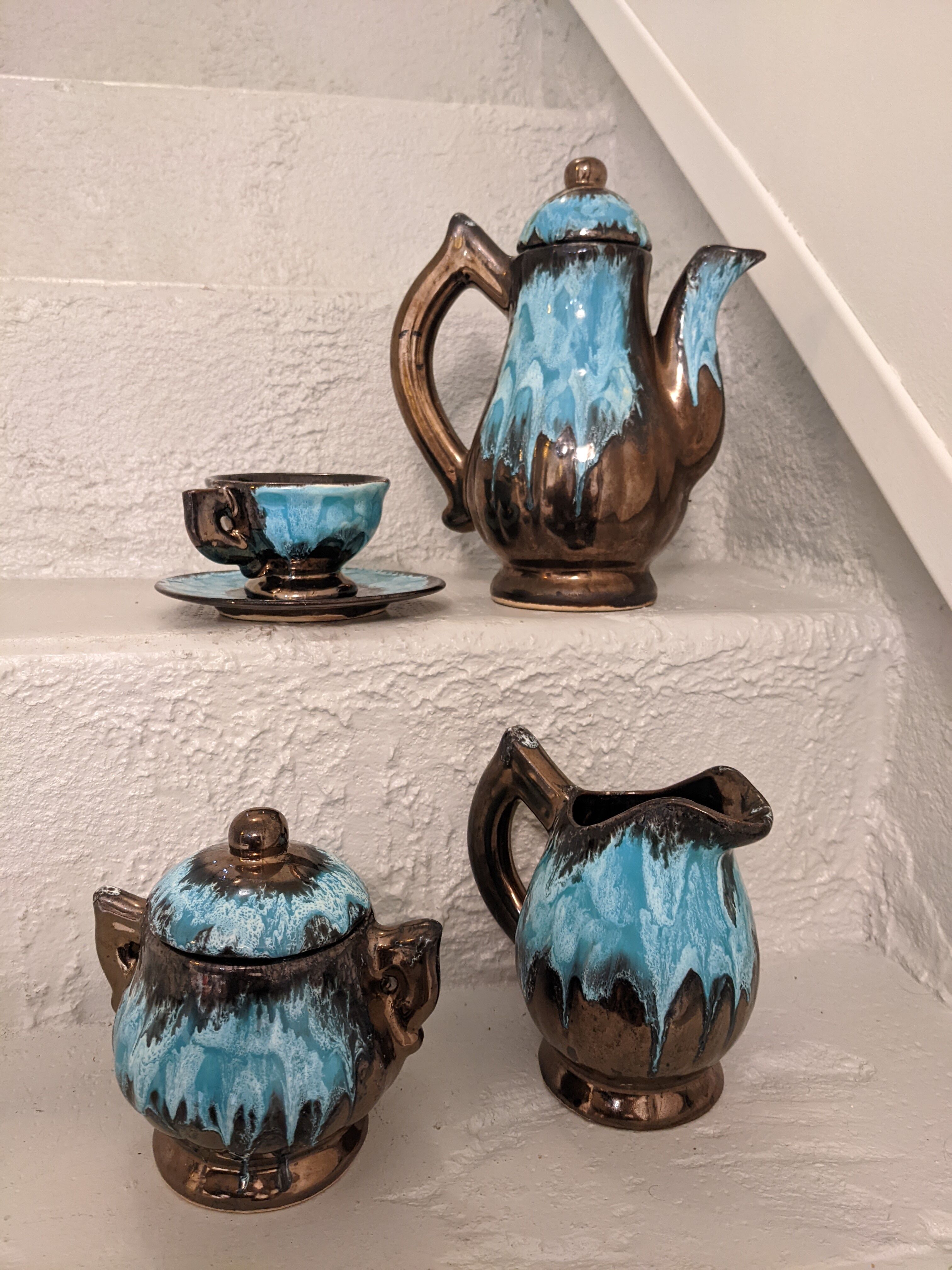 Vintage Vallauris tea set, coffee, teapot and cup