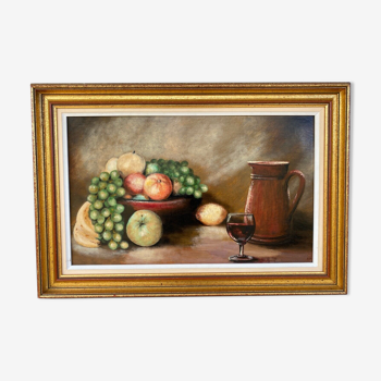 Oil panel r patin fatin signature to identify still life fruits