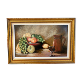 Oil panel r patin fatin signature to identify still life fruits