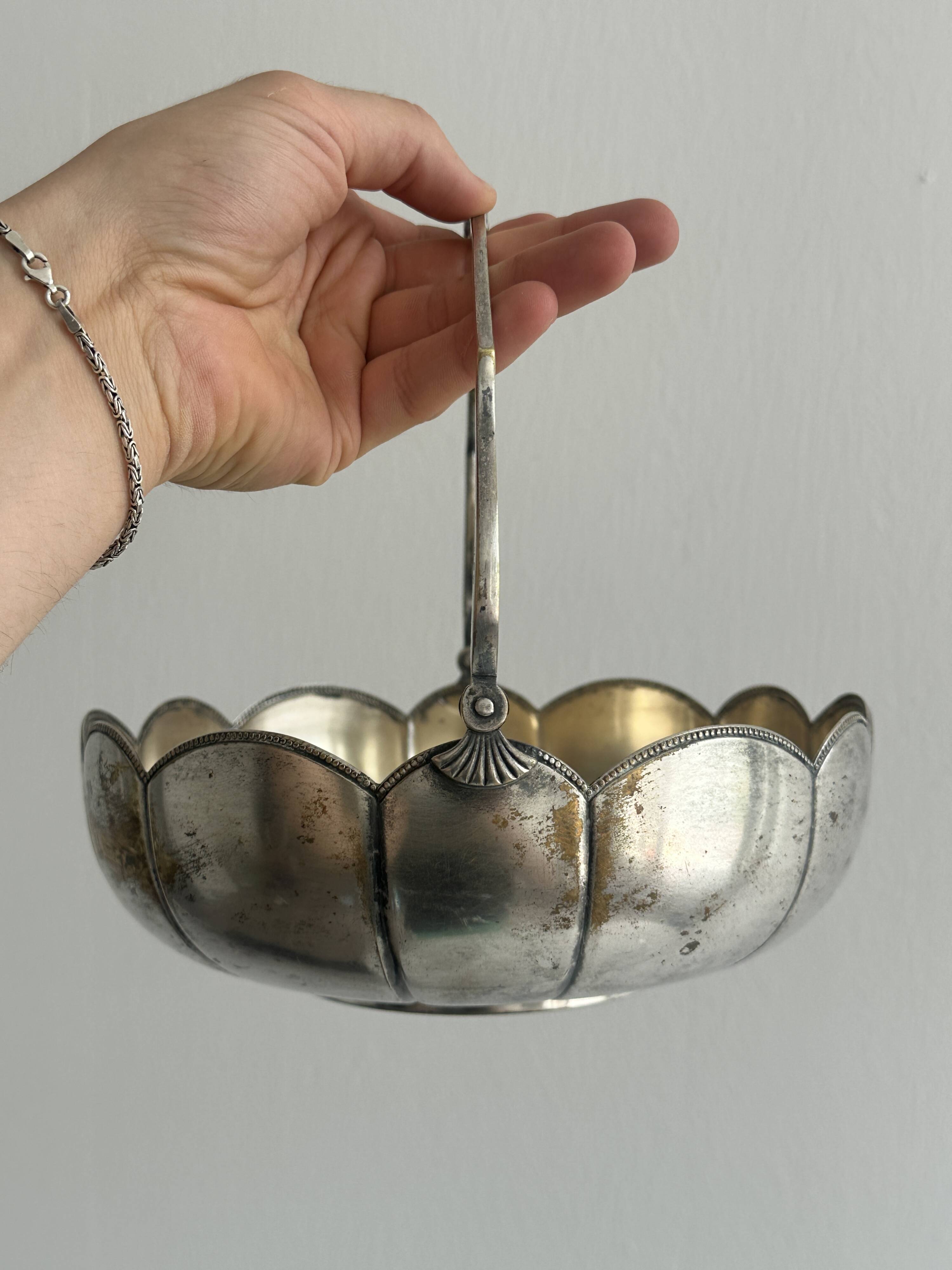 Antique glass and silver-plated metal dish