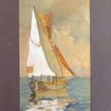 Old watercolor painting "Sailboat sailing" signed Simonet