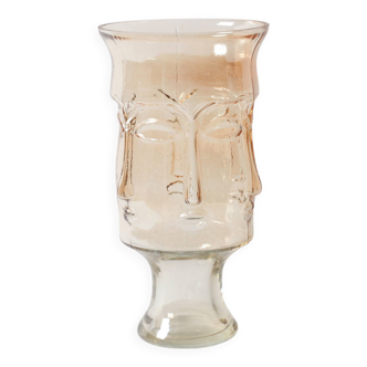 Rare grand vase en verre doré du milieu du siècle Face EDG / Venise / Italie / années 1990