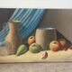 Still life with blue veil, oil on canvas signed