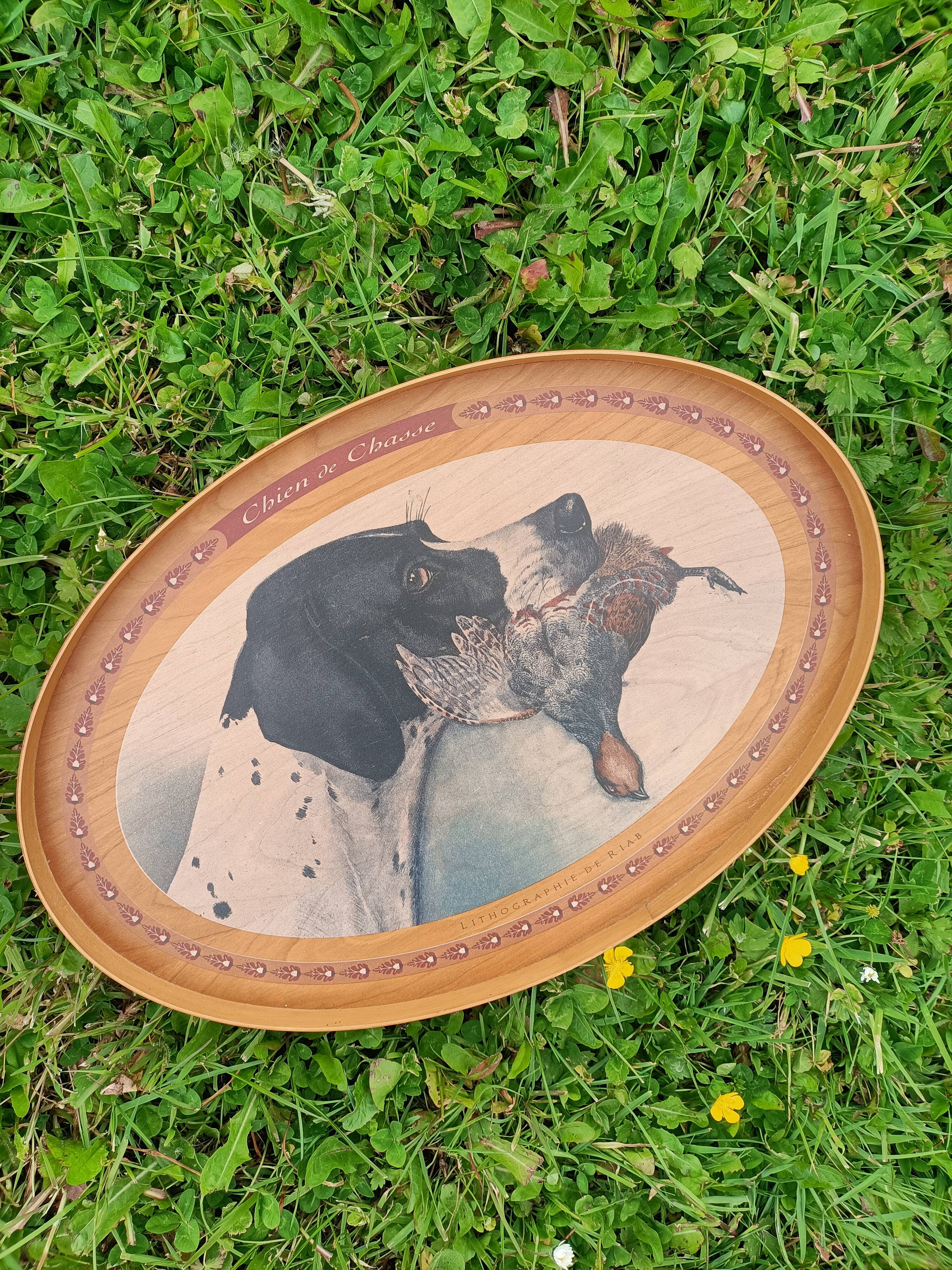 Plateau rétro Chien de Chasse Lithographie de Riab 💐