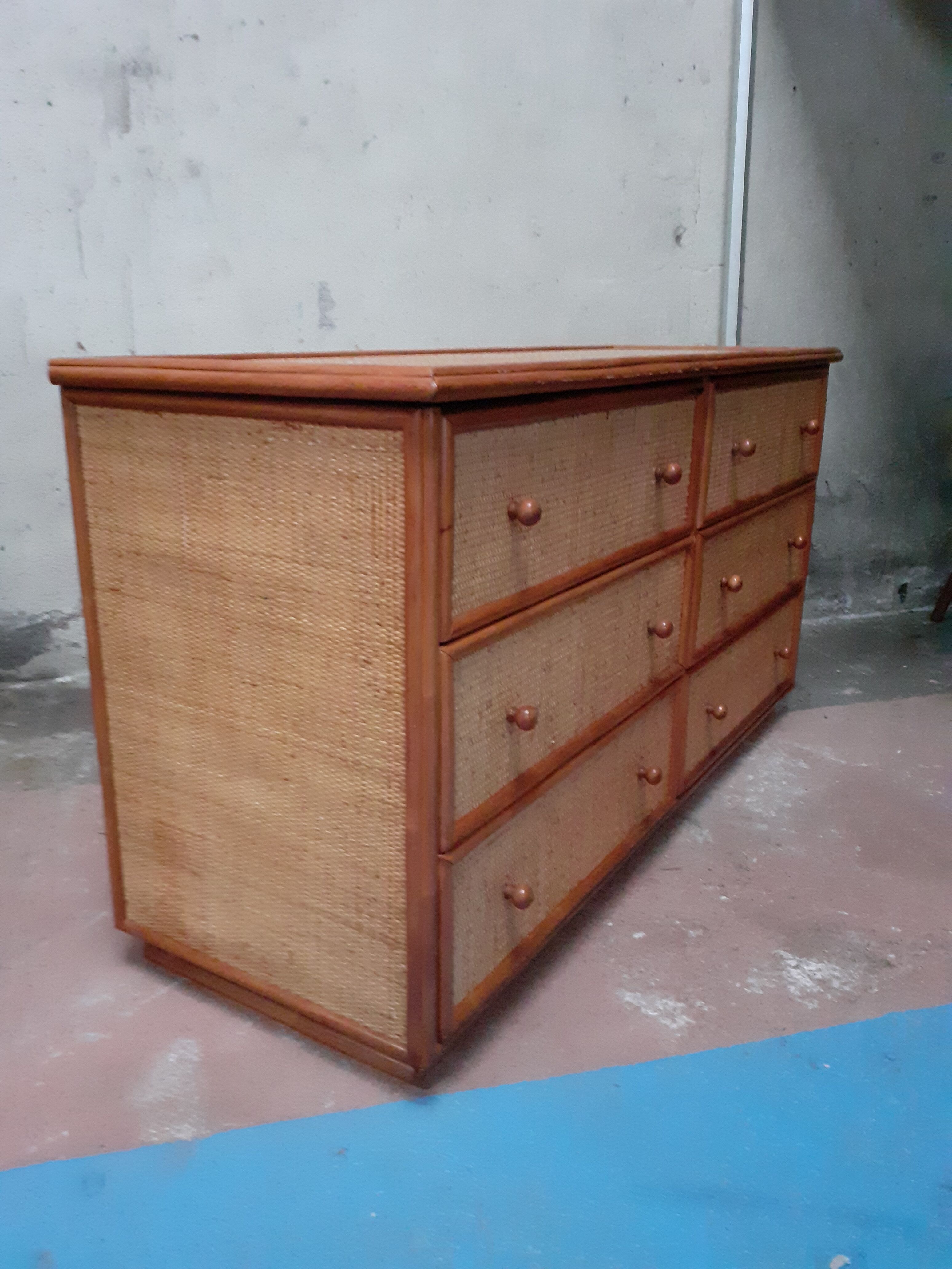 Wicker chest of drawers and vintage rattan