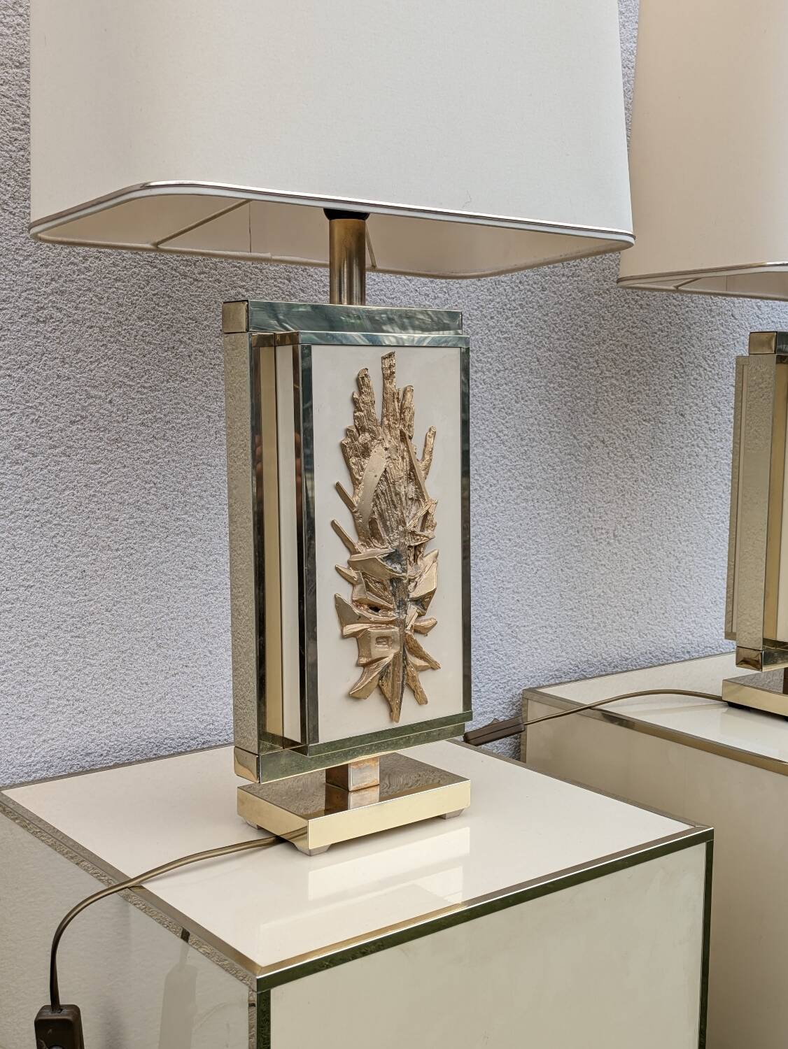 Pair of Philippe Cheverny lamps on bases, vintage 1970s.