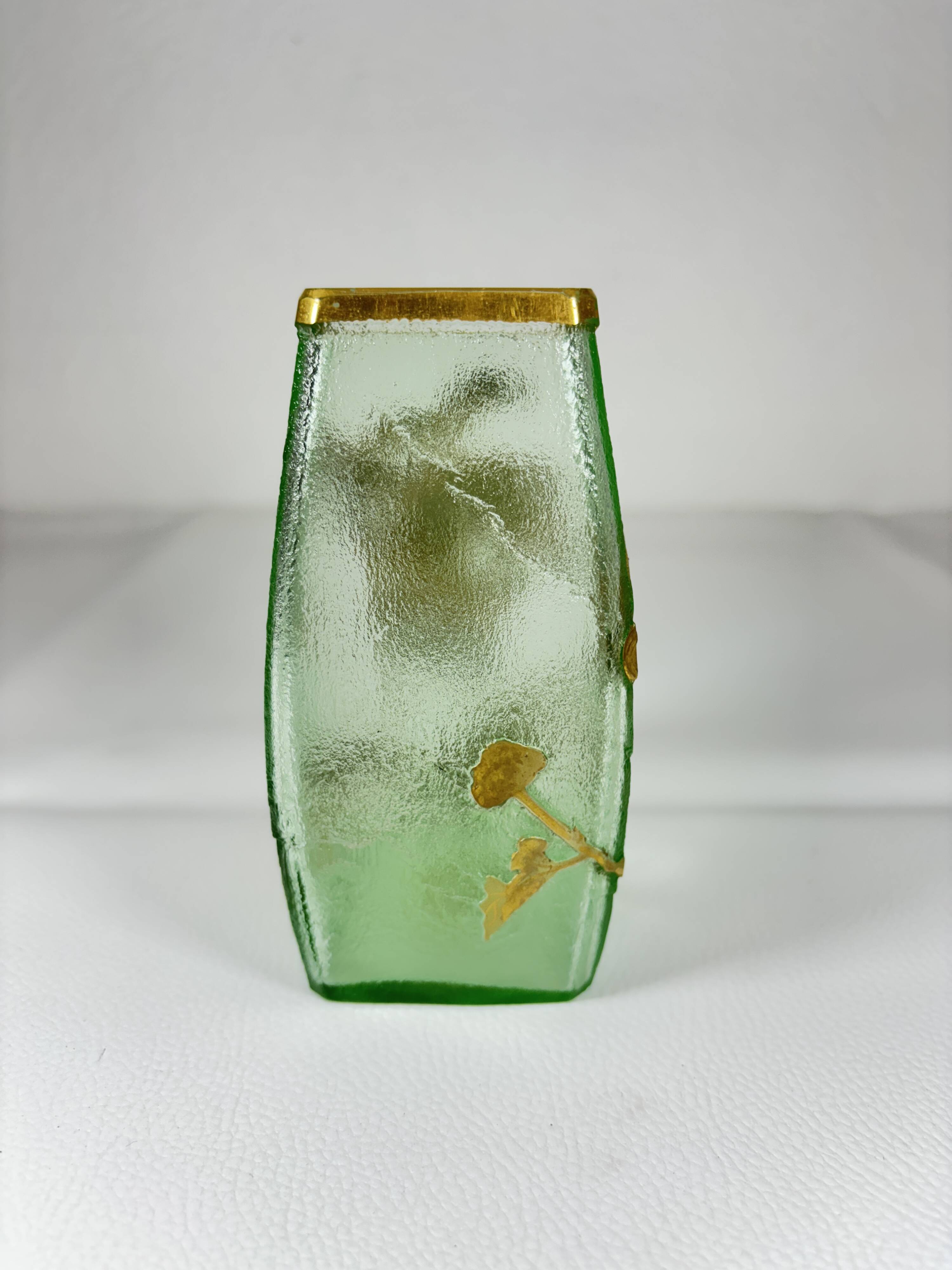 Montjoye Legras vase with frosted green and gold chrysanthemums