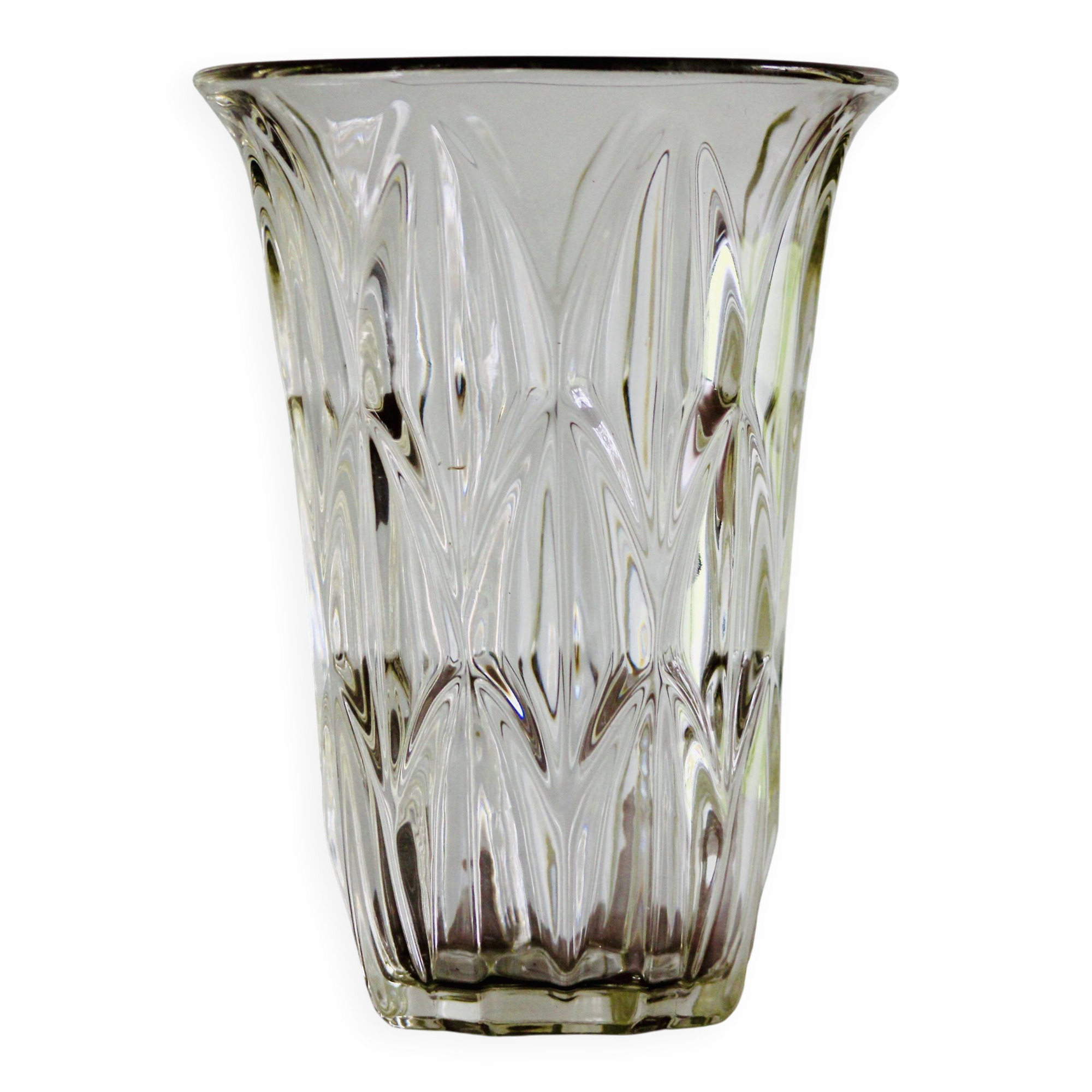 Vase en verre pressé – motif feuillage