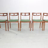 Ensemble moderne scandinave de 5 chaises de salle à manger en teck et vert