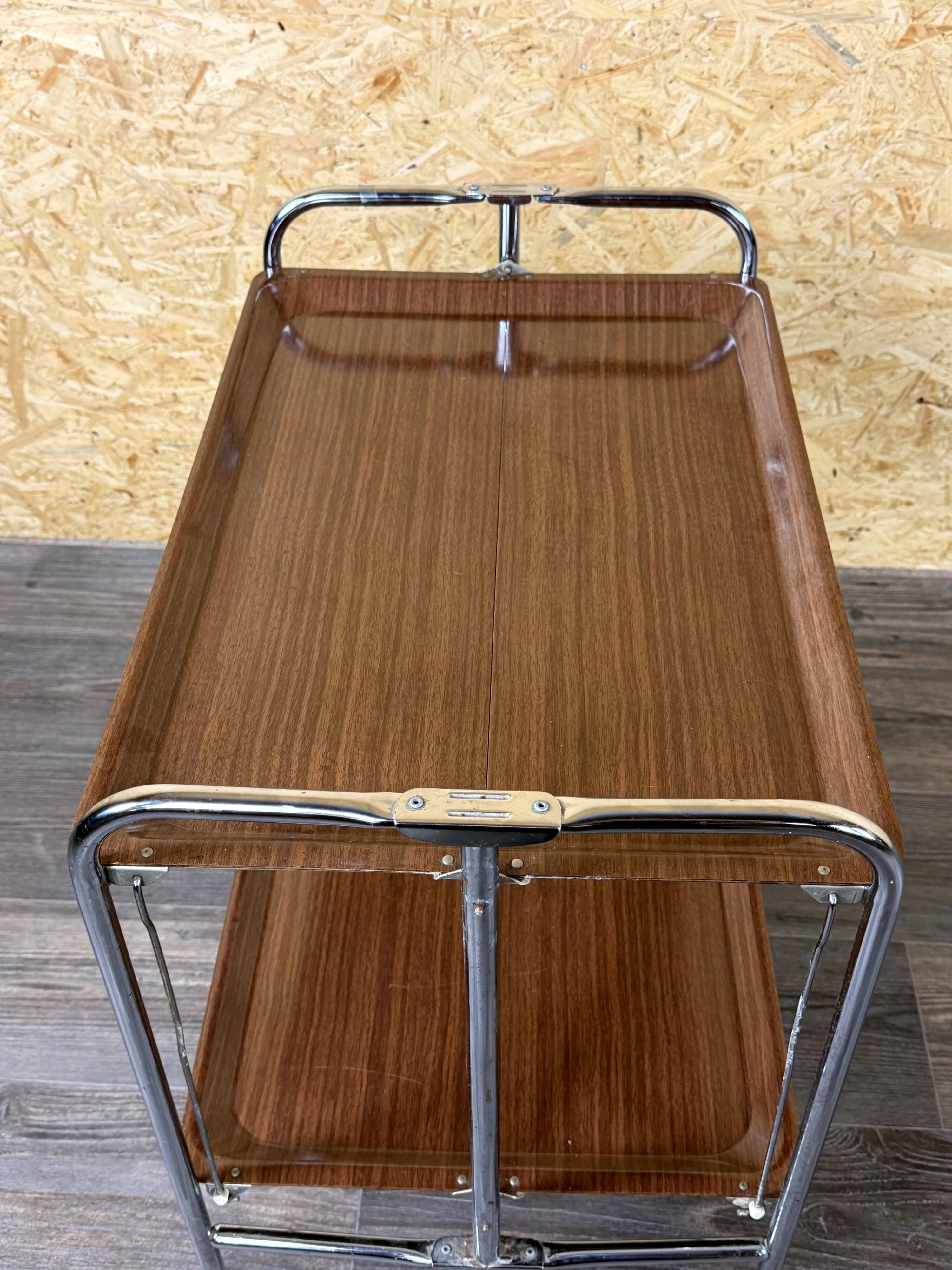 1960s 1970s Serving Cart Dinette Side Table Space Age Design Chrome Brown