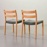 Niels Otto Moller Dining Chairs Model 84 Solid Beech Wood with Grey Velvet