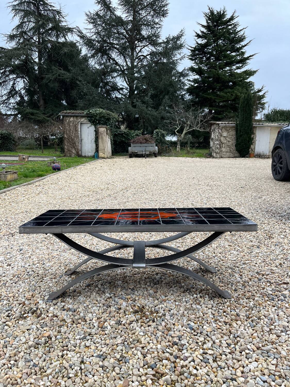 Coffee table in wrought iron and earthenware tiles by Ferlor