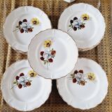 6 Assiettes Creuses Porcelaine Française Sarreguemines Fleurs Marron