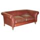 Vintage Art Deco leather sofa, three-seater, feather cushions.