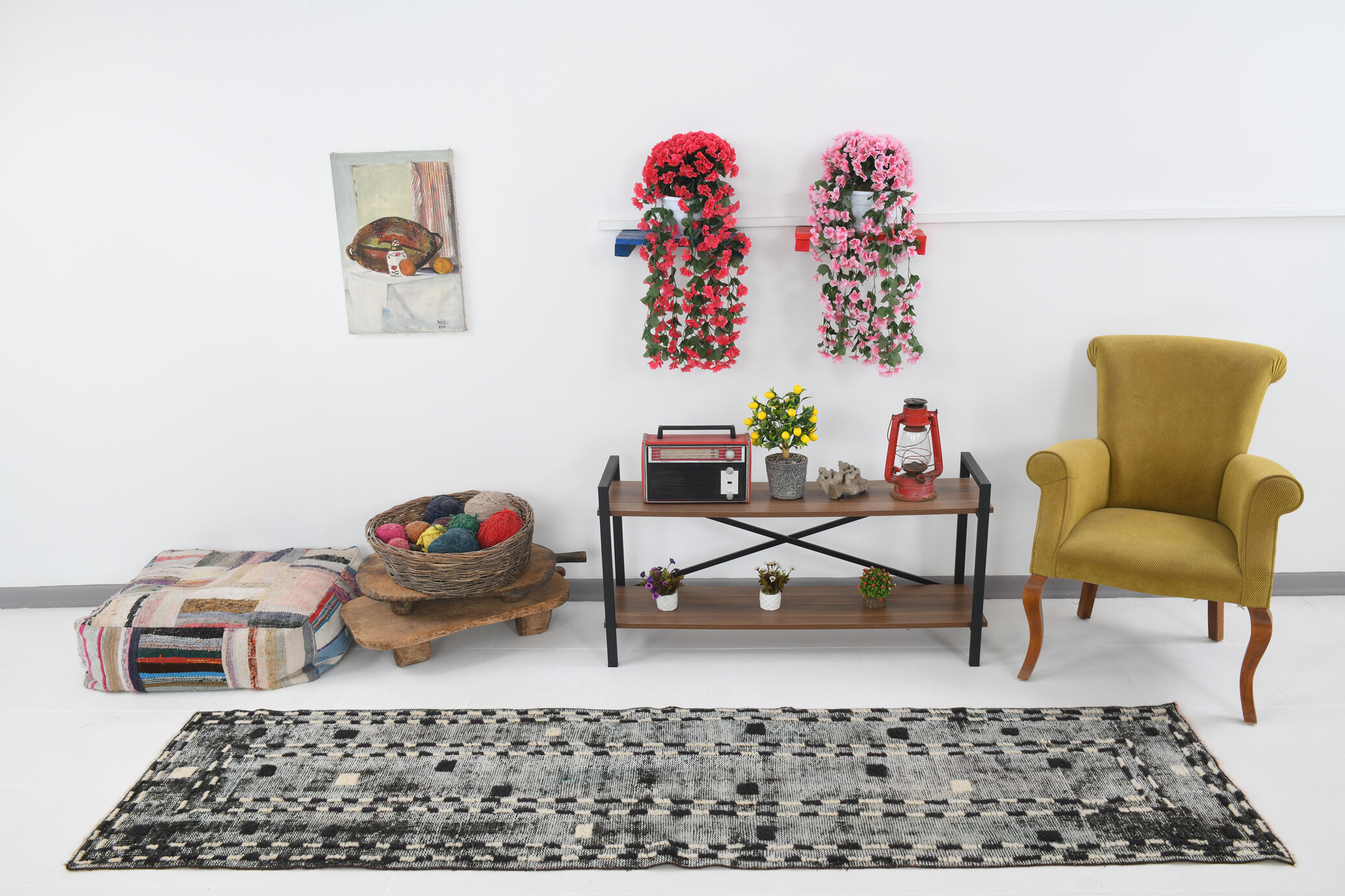 3x9 handmade pom pom vintage runner rug 285x73cm