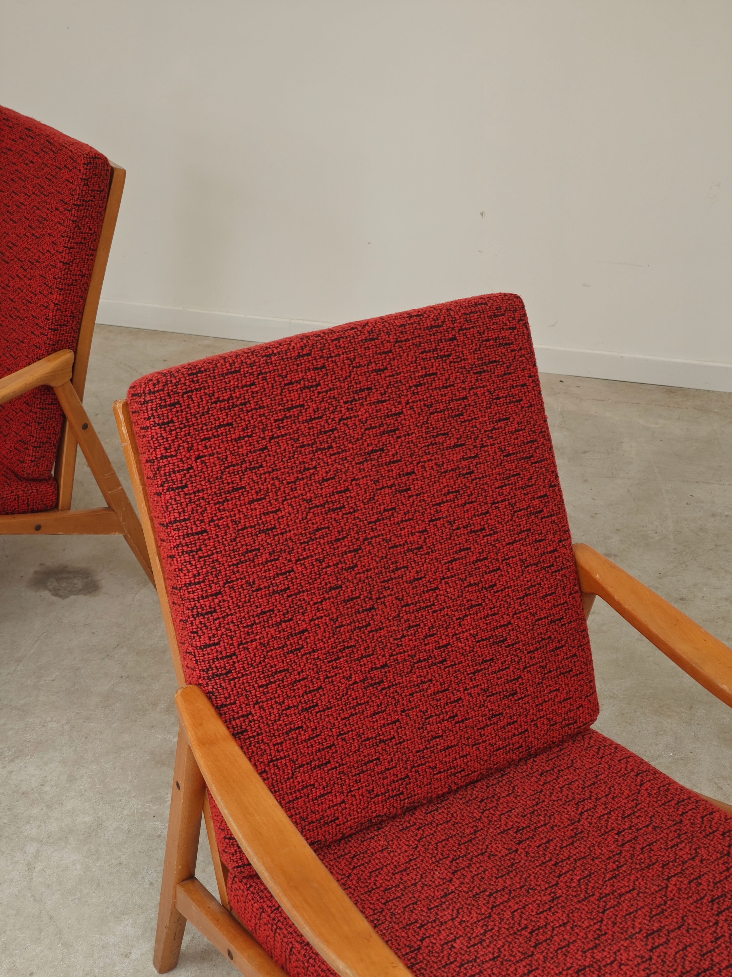 Pair of Jiri Jiroutek red armchairs by Intérier Praha