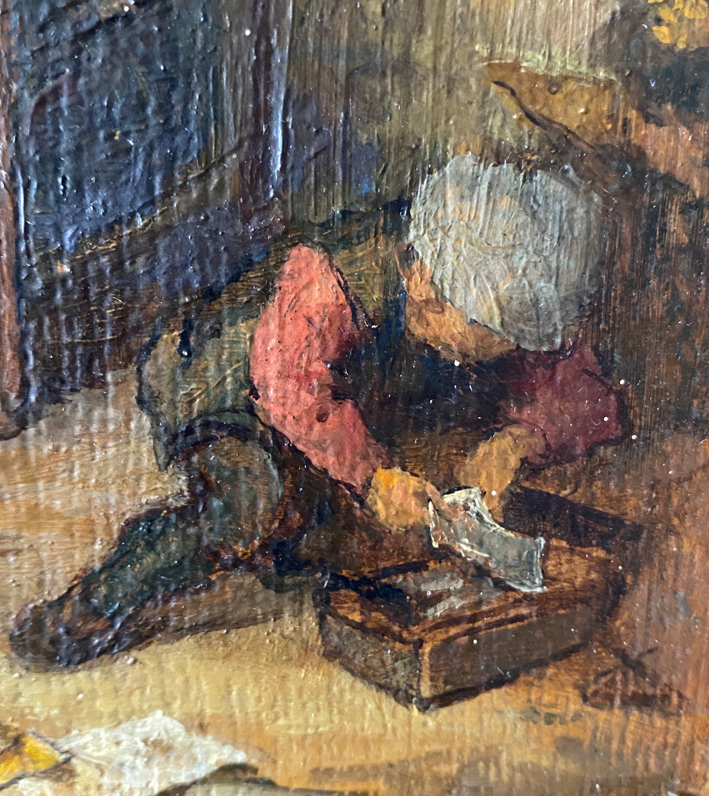 Painting "The schoolmaster" old copy of the Louvre of Mahudez cf. Van Ostade