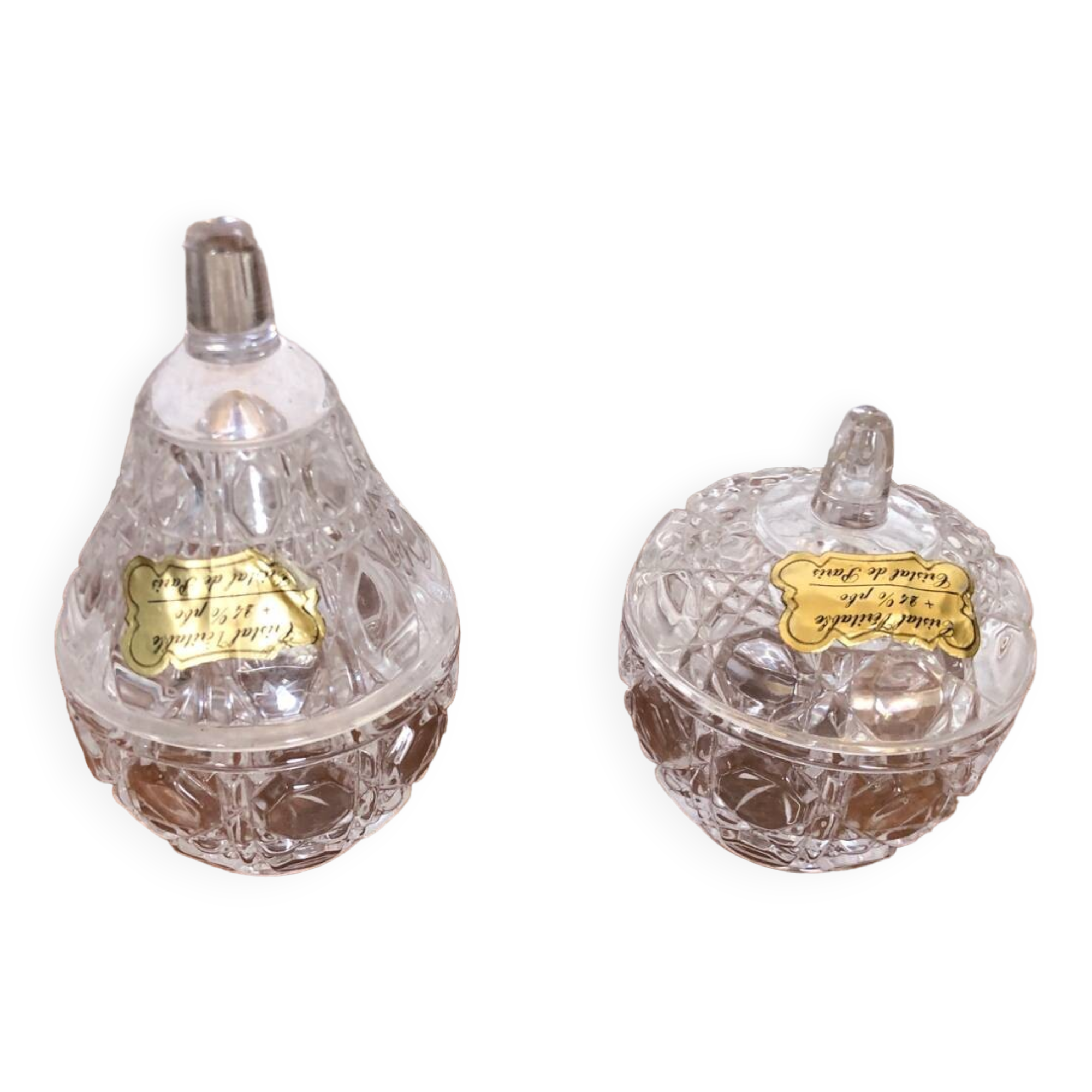Paire ancienne bonbonnière cristal de paris pomme & poire vintage