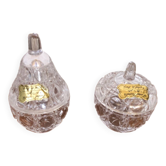 Pair of old paris crystal candy box apple & pear vintage