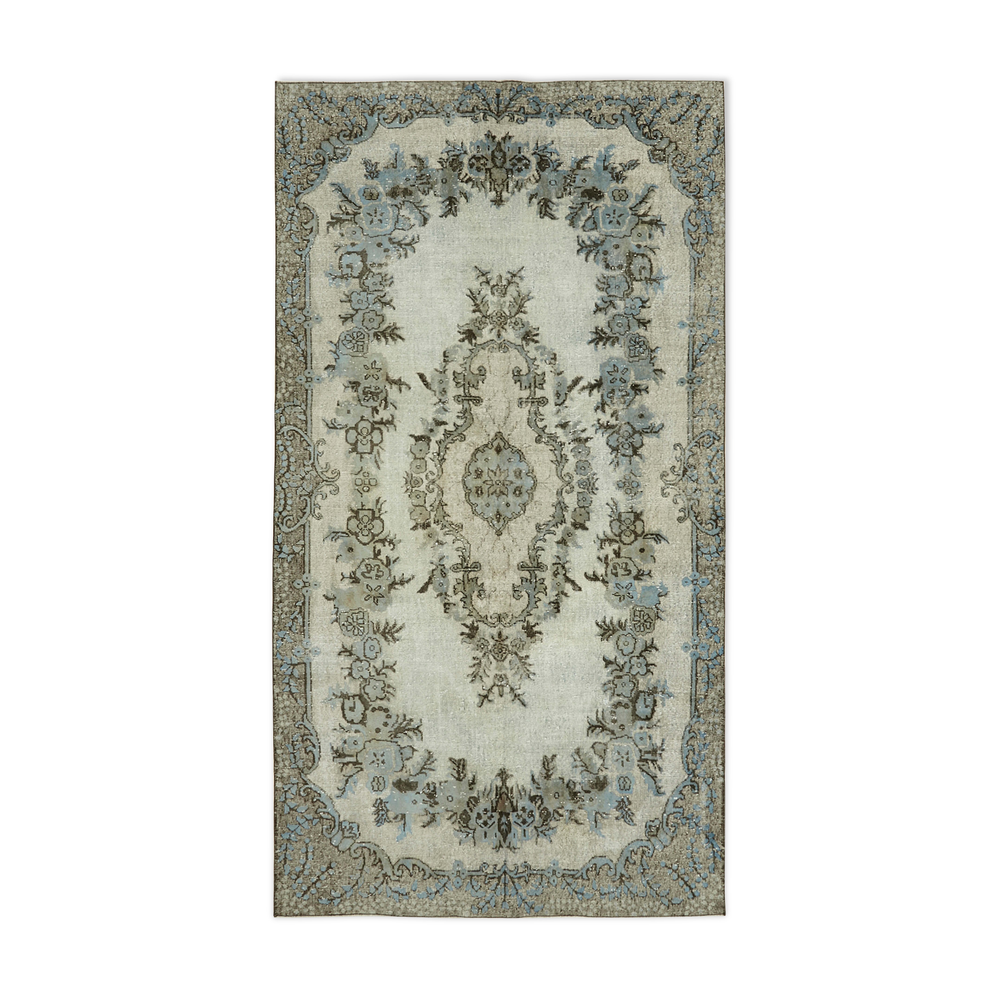 Handwoven overdyed oriental 1970s 177 cm x 320 cm blue carpet