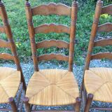 Vintage mulched chairs with high oak backrests with turned legs