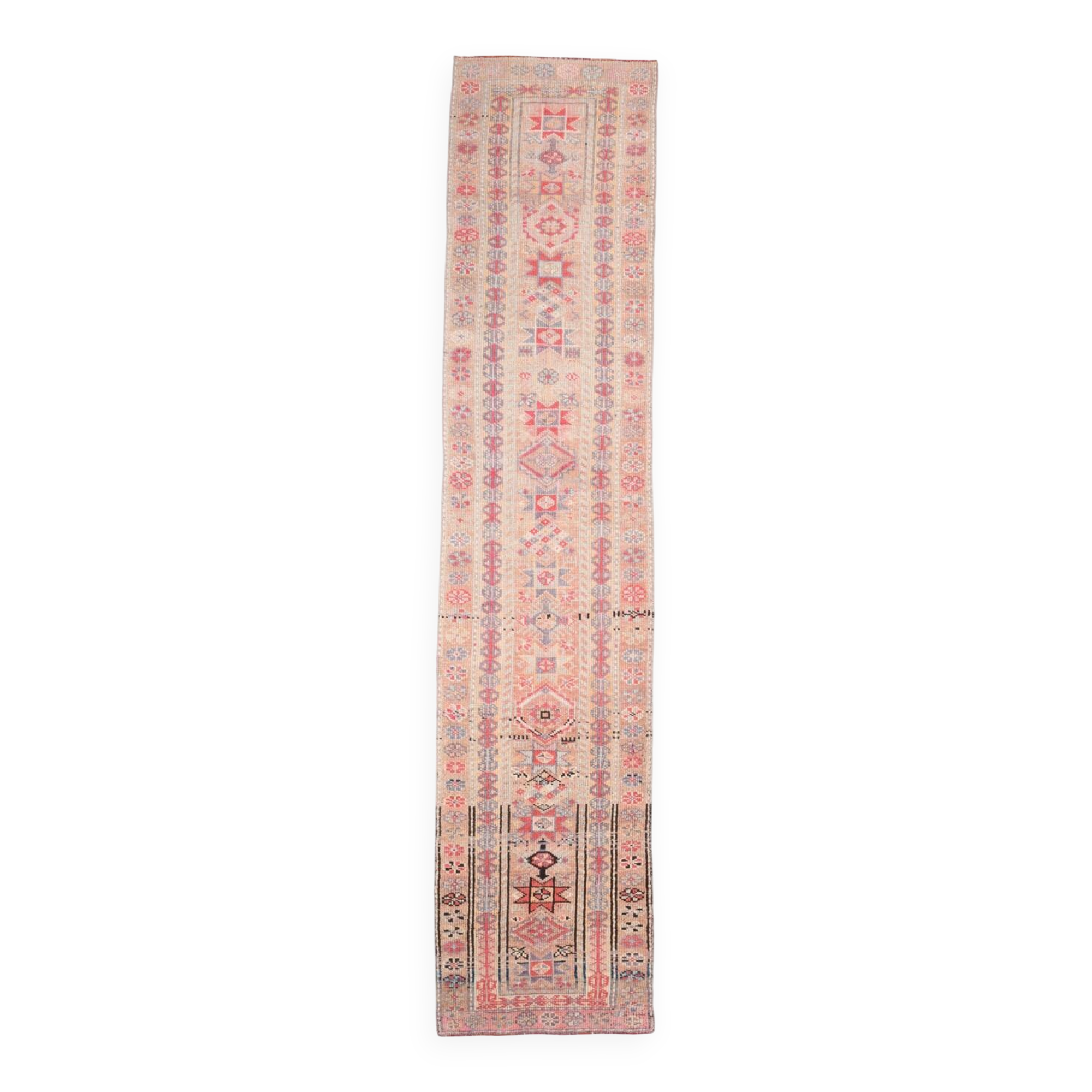 3x13 Soft Pink Vintage Oushak Long Stairs Runner Rug, 83x379 Cm