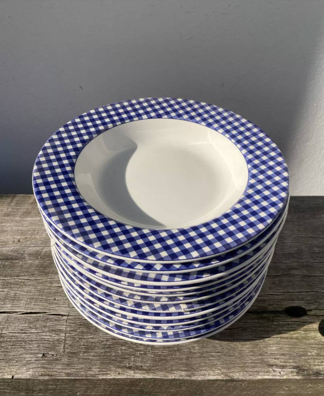 12 Quadrifoglio blue checkered soup plates