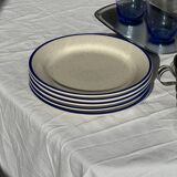 Set consisting of 6 beige flat plates with a blue rim + 3 deep plates.