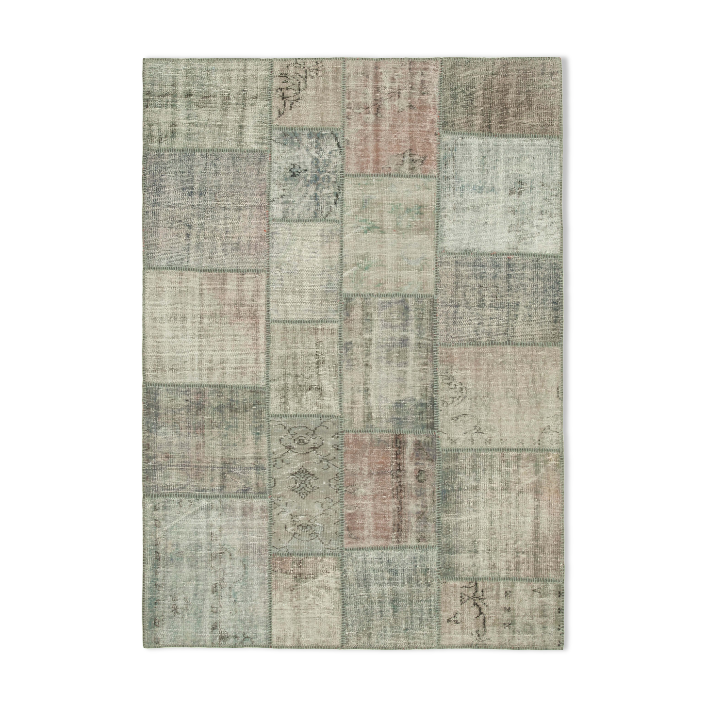 Handmade turkish overdyed 175 cm x 244 cm grey patchwork carpet